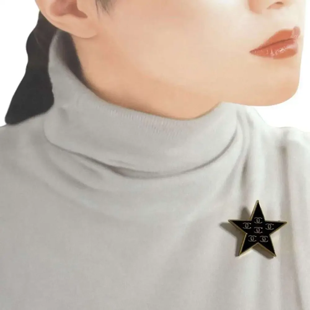 CHANEL Black Logo Brooch